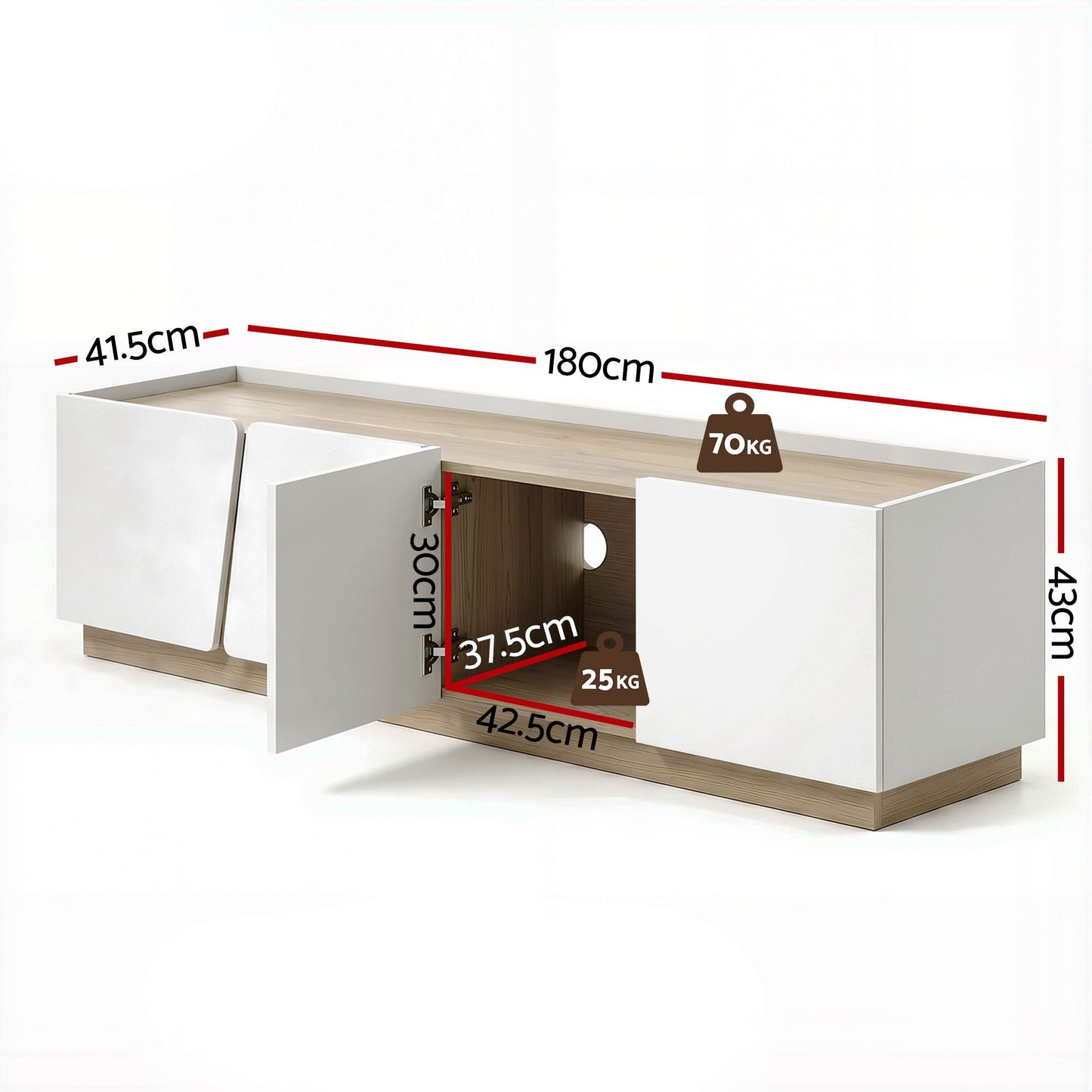 Artiss 180cm TV Unit Storage Cabinet Living Room White & Oak