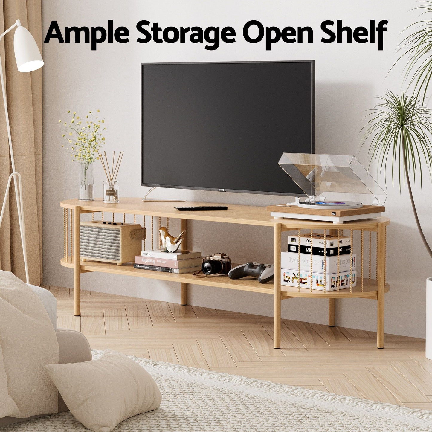 Artiss TV Unit & Coffee Table Set Storage Shelf Pine
