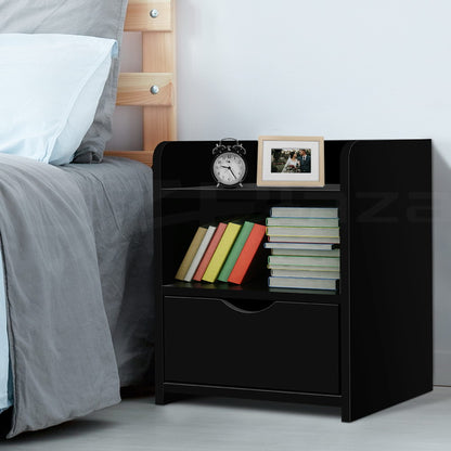 Artiss Bedside Table 1 Drawer with Shelf - FARA Black