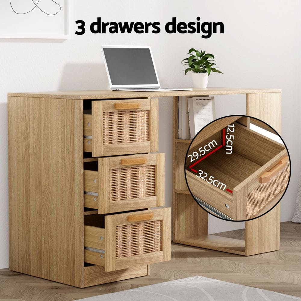 Artiss Computer Desk Drawer Shelf Home Office Study Table Rattan Oak 120CM