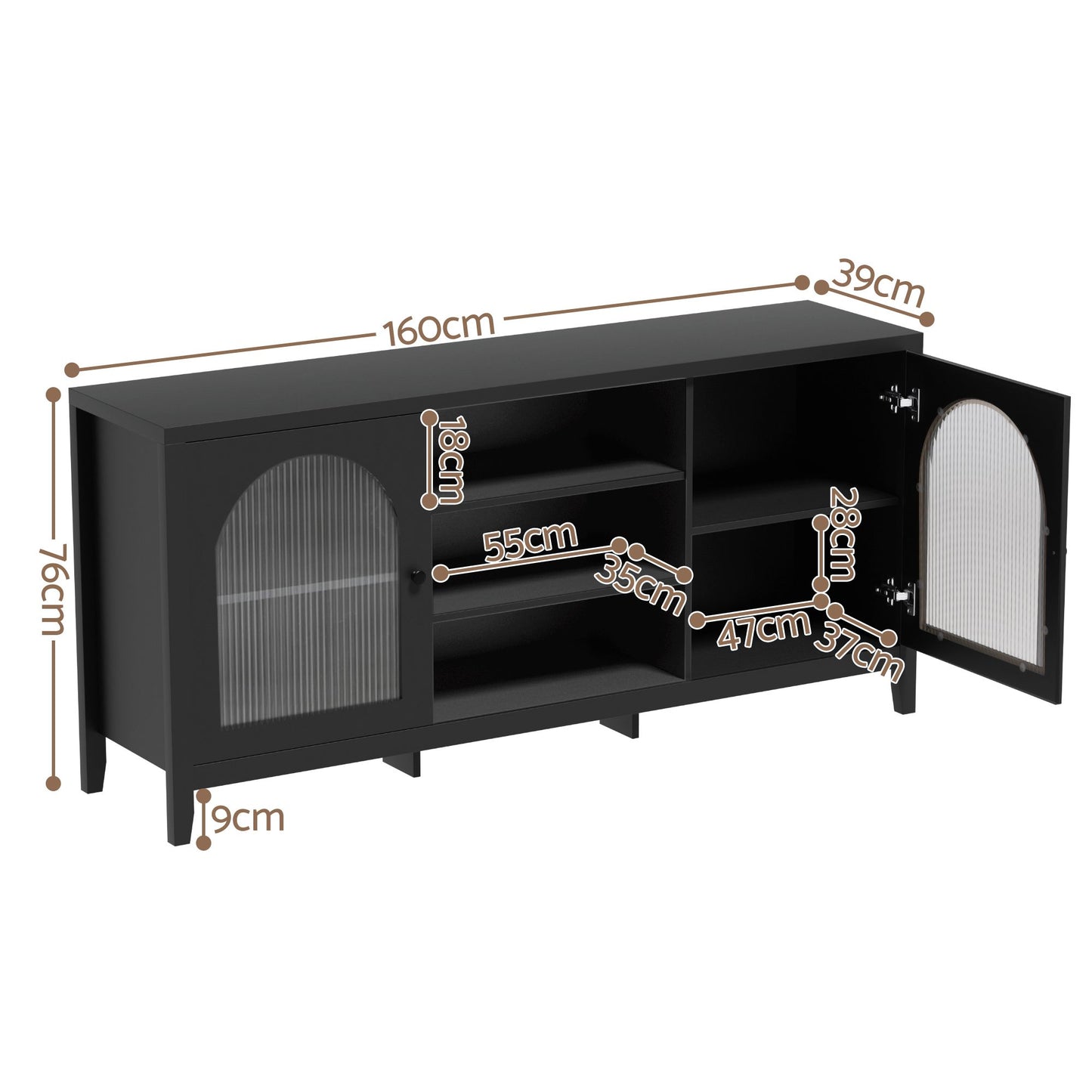 Artiss Buffet Sideboard Shelves Double Doors - Black