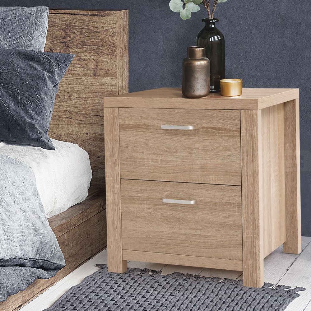 Artiss 2x Bedside Table 2 Drawers - MAXI Pine