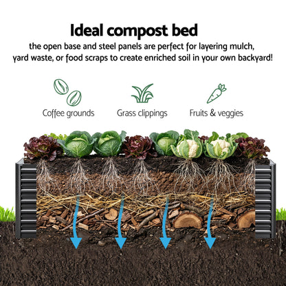 Green Fingers 2-in-1 Raised Garden Bed Kit, 320cm/160cm| 77cm Extra Deep Ergonomic Planter Box | Protect Your Back | Galvanised Steel Vegetable Flower Pot for Outdoor Garden | Includes Gloves & Pegs
