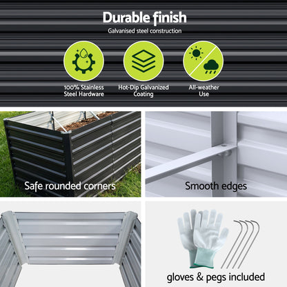 Green Fingers 2-in-1 Raised Garden Bed Kit, 320cm/160cm| 77cm Extra Deep Ergonomic Planter Box | Protect Your Back | Galvanised Steel Vegetable Flower Pot for Outdoor Garden | Includes Gloves & Pegs