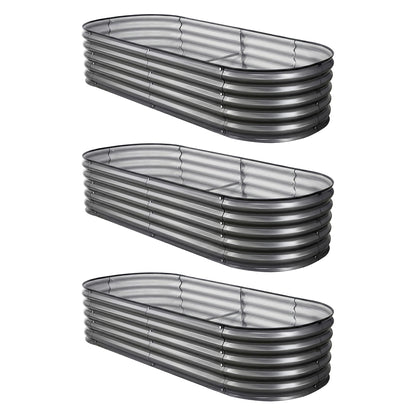 Green Fingers 3 Pcs Raised Garden Bed Kit Oval Galvanized Steel Planter Boxes 160x80x42cm, Heavy Duty Metal Elevated Garden Bed for Vegetables Flowers Herbs, with Safety Edging, Gloves & Pegs Included