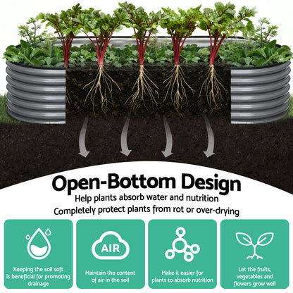 Green Fingers 3 Pcs Raised Garden Bed Kit Oval Galvanized Steel Planter Boxes 160x80x42cm, Heavy Duty Metal Elevated Garden Bed for Vegetables Flowers Herbs, with Safety Edging, Gloves & Pegs Included