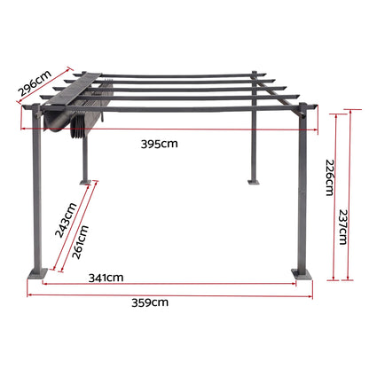 Instahut Gazebo Outdoor Garden Pergola Aluminium Frame Adjustable Canopy 3x4m Grey