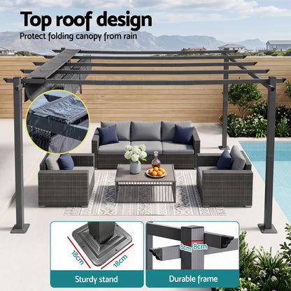 Instahut Gazebo Outdoor Garden Pergola Aluminium Frame Adjustable Canopy 3x4m Grey