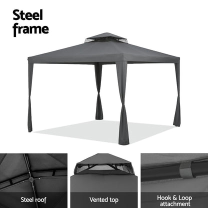 Instahut Gazebo Marquee 3m Outdoor Event Tent Camping Party Mesh Wall Canopy Grey