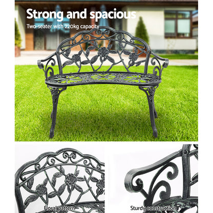 Gardeon Outdoor Garden Bench Seat 100cm Cast Aluminium Patio Chair Vintage Green