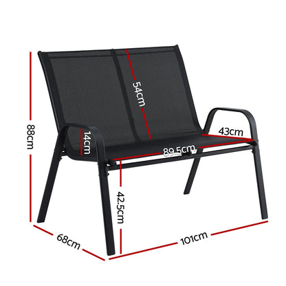 Gardeon Garden Bench Seat Steel Outdoor Patio Park Lounge Backyard Chair Black