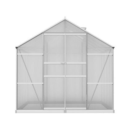 Green Fingers Greenhouse 2.42x2.5x2.26M Aluminium Double Doors Green House Garden Shed