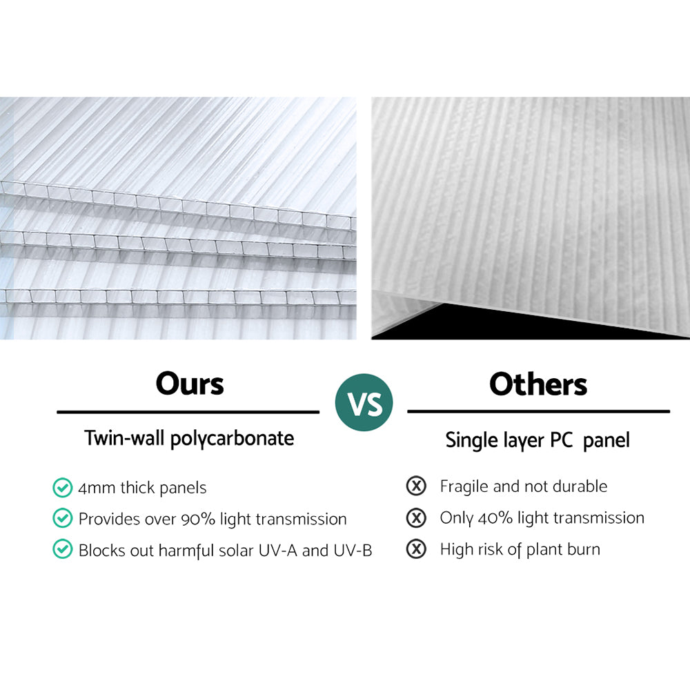 Green Fingers Greenhouse 4.2x2.5x1.95M Aluminium Polycarbonate Green House Garden Shed