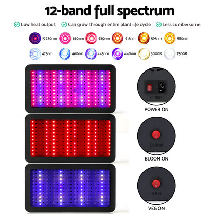 Green Fingers 1200W Grow Light LED Full Spectrum Indoor Plant All Stage Growth