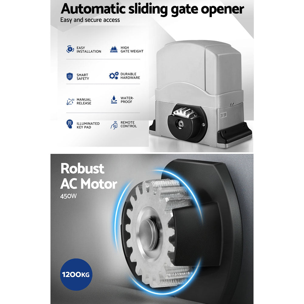 Electric Sliding Gate Opener 1200KG Auto Keypad Hardware Remote 6M