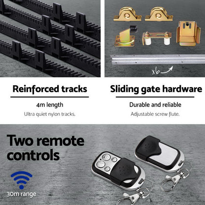 Electric Sliding Gate Opener 1200KG Auto Remote Hardware Kit Rail 4M