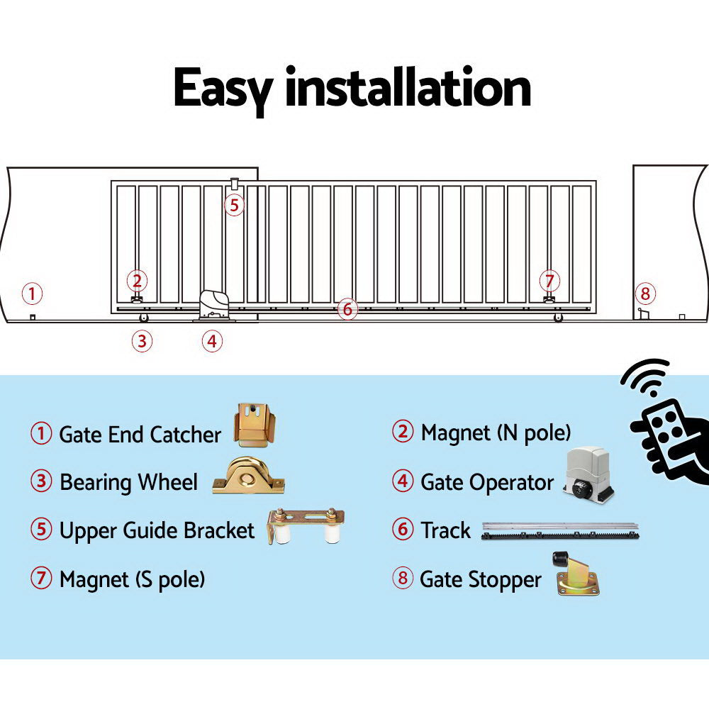 Electric Sliding Gate Opener 1200KG Auto Remote Hardware Kit Rail 4M
