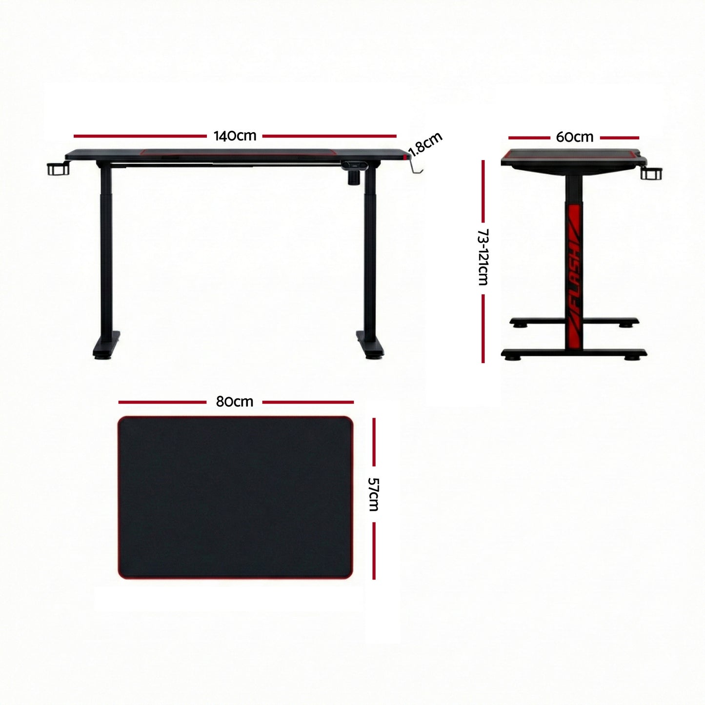Artiss Electric Gaming Desk RGB Sit Stand Height Adjustable Table Black