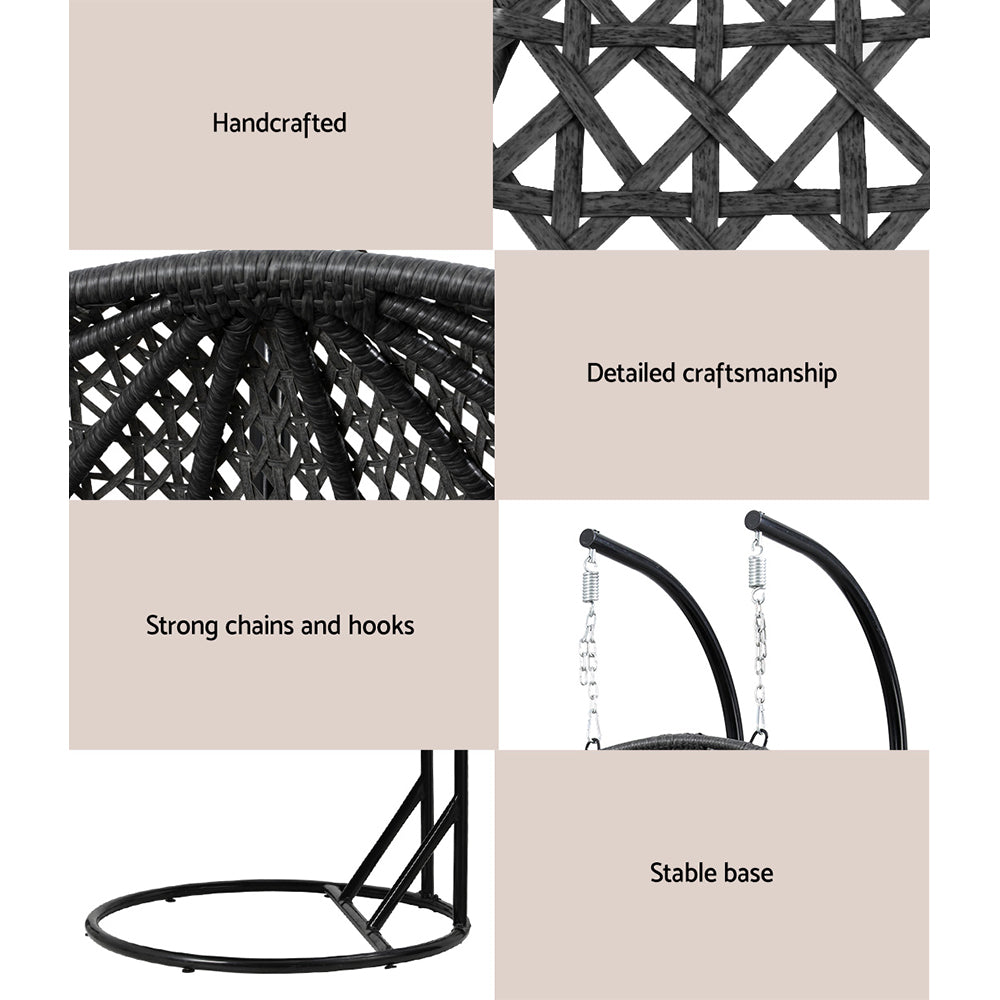 Gardeon Outdoor Swing Chair Hanging Rattan Patio Furniture Pod Stand Cushion 2 Seater