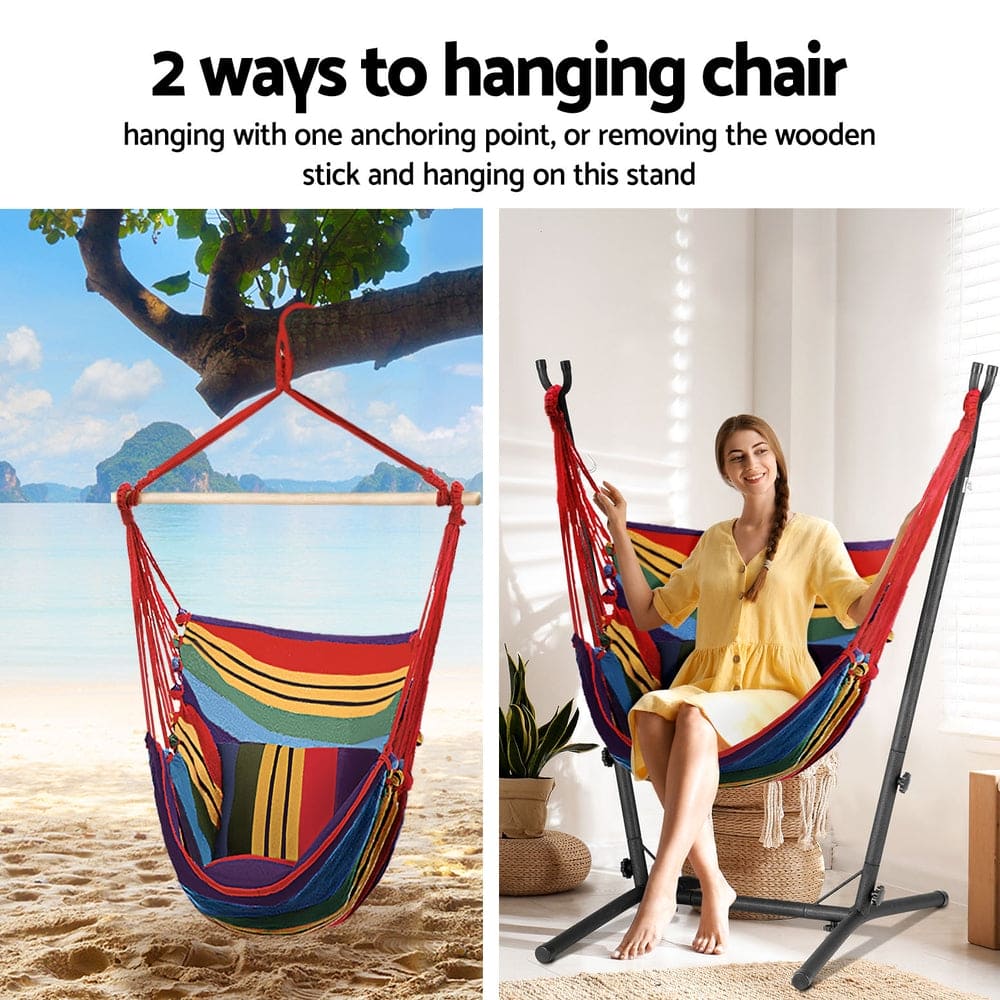 Gardeon Hammock Chair Outdoor Camping Hanging with Stand Rainbow