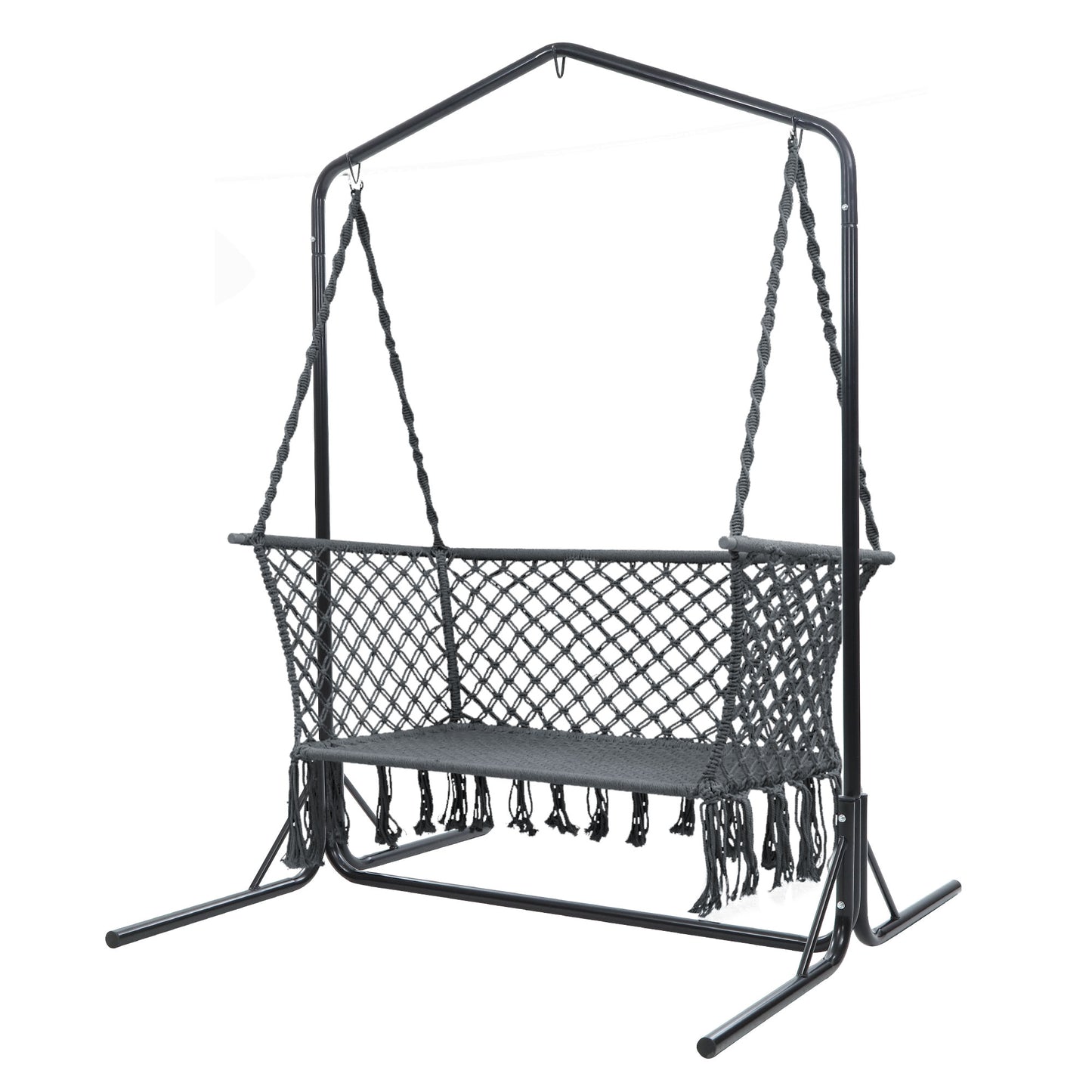 Gardeon Hammock Chair with Stand Macrame Outdoor Garden 2 Seater Grey
