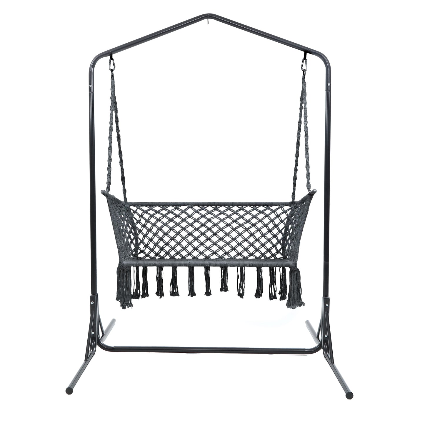Gardeon Hammock Chair with Stand Macrame Outdoor Garden 2 Seater Grey