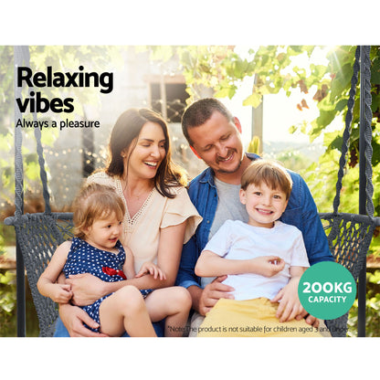 Gardeon Hammock Chair with Stand Macrame Outdoor Garden 2 Seater Grey