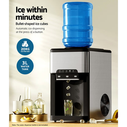 Devanti 20kg 3 in 1 Ice Maker Machine Cold and Hot Water Dispenser 3L Silver