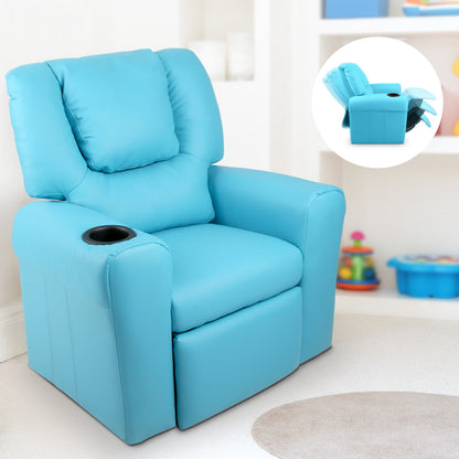 Keezi Kids Recliner Chair PU Leather Sofa Lounge Couch Children Armchair Blue
