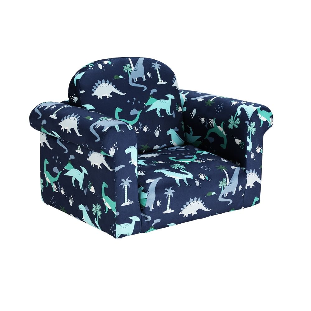 Keezi Kids Sofa 1 Seater Children Flip Open Couch Lounger Armchair Dinosaur Navy