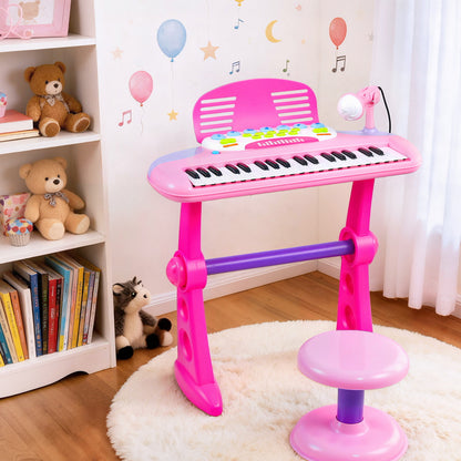 Keezi Kids Piano Keyboard 37 Keys Electronic Musical Instrument Set w/ Stool Microphone