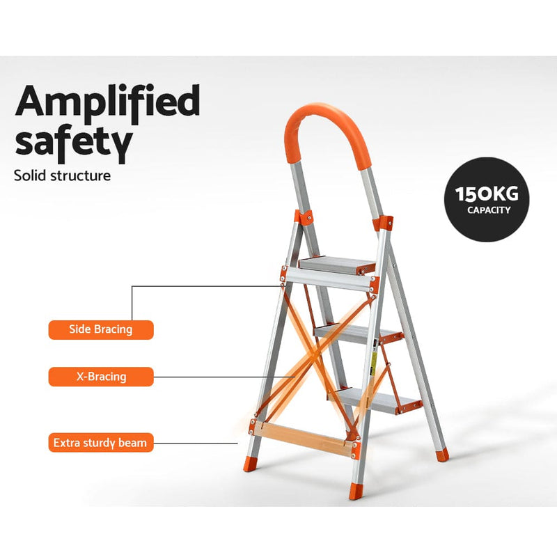 Giantz 3 Step Ladder Multi-Purpose Folding Aluminium Light Weight Non Slip Platform