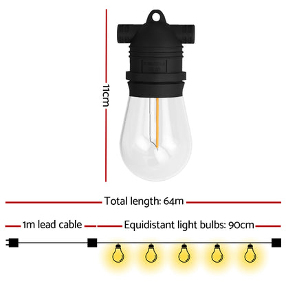 64m Festoon Lights Christmas Fairy String Lights Outdoor Party Garden Decor