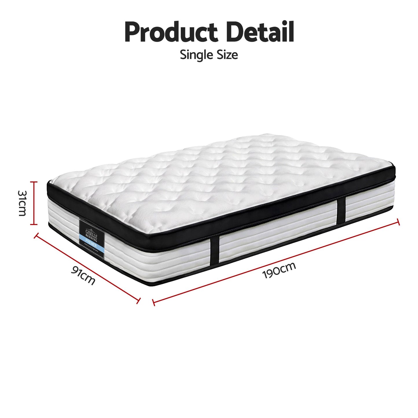 Giselle Bedding 31cm Mattress Euro Top Single