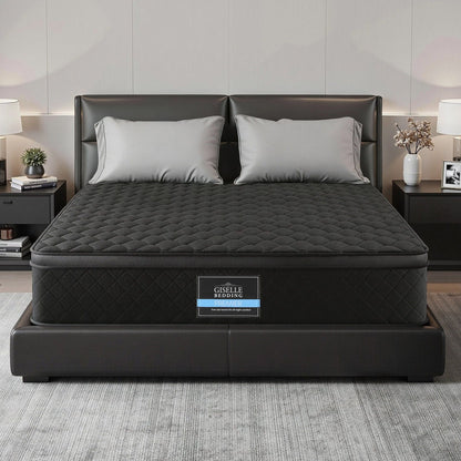 Giselle Bedding Double Mattress 34cm Euro Top with 5-Zone Pocket Spring Support Black