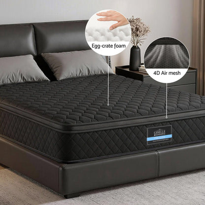 Giselle Bedding King Mattress 34cm Euro Top with 5-Zone Pocket Spring Support Black