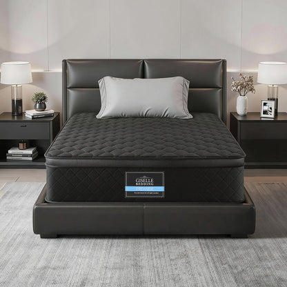 Giselle Bedding King Single Mattress 34cm Euro Top with 5-Zone Pocket Spring Support Black