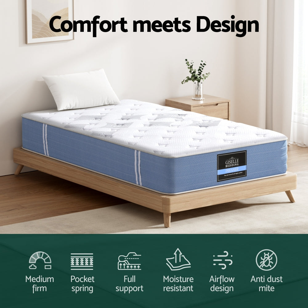 25cm Giselle Mattress King Single Bed Pocket Spring Mattresses