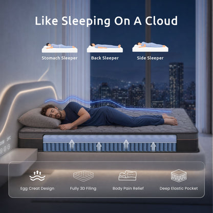 Levitex Double Mattress 25 cm Hybrid Pocket Spring with 4cm Egg Crate Foam for Deep Sleep Bamboo Charcoal Fabric