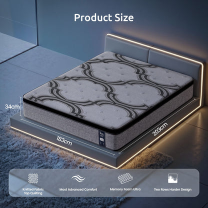 Levitex King Mattress 34 cm 5-Zone Pocket Spring with Latex & Memory Foam or Extra Lumbar & Shoulder Support
