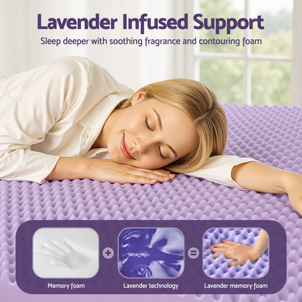 Giselle 5cm Memory Foam Mattress Topper Lavender Infused Egg Crate Pad Mat Queen