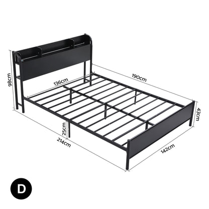 Artiss Bed Frame Double Size with Storage Shelf Headboard Charging Station GRID