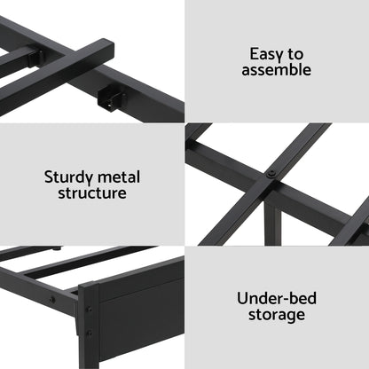 Artiss Bed Frame Double Size LED Metal Bed Base with Charging Station