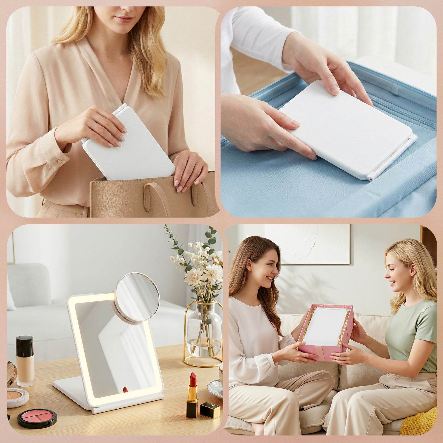 Embellir Portable Travel Makeup Mirror Rechargeable Makeup Mirror with Lights 10x Magnifier White