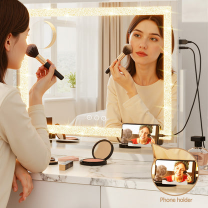 Embellir Makeup Mirror 60x50cm 360～ Rotatable Vanity Mirror with Lights Crystal LED