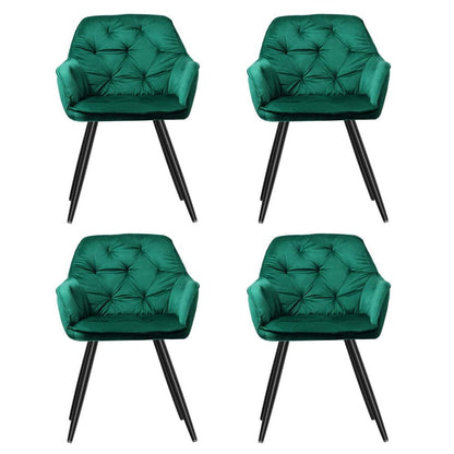Artiss Dining Chairs Set of 4 Velvet Diamond Tufted Armchair Green