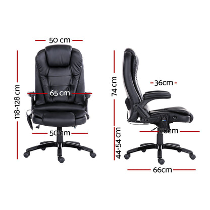 Artiss 8 Point Massage Office Chair Heated Seat Recliner PU Black