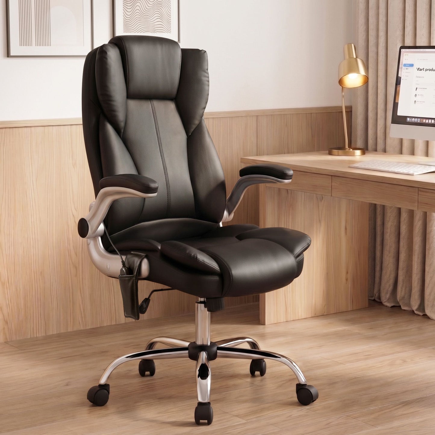 Artiss 8 Point Massage Office Chair PU Leather Black
