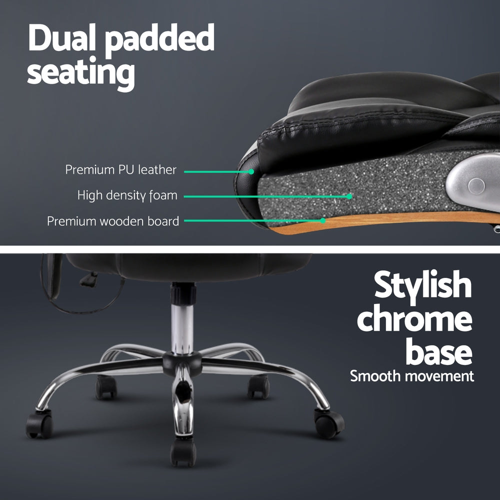 Artiss 8 Point Massage Office Chair PU Leather Black