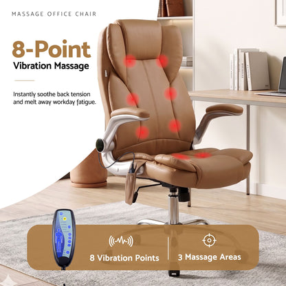 Artiss 8 Point Massage Office Chair PU Leather Brown